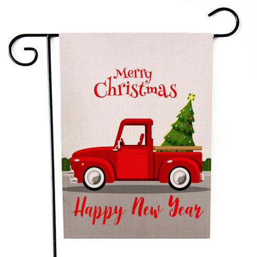 Decorative Merry Christmas Garden Flag Red Truck Double Sided Rustic Quote Hou 