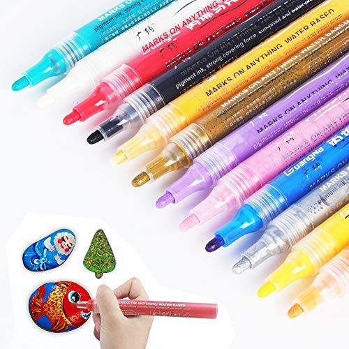 Acrylic Paint Marker Pens Set 12 Color Acrylic Paint Pen Medium Tip Acrylic Paint  Markers for Canvas Rock Painting Glass Rocks