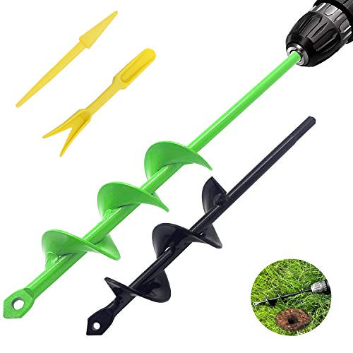 Post Hole Digger for 3/8 Hex Drive Drill Yur1help 2 Pack Auger Drill Bit Planting with Long Steel Shaft Garden Auger Spiral Drill Bit 1.6x 18 and 1.6x 9 