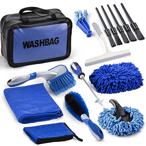 Snagshout  INGOFIN Complete Car Wash Kit - 14Pcs Car Cleaning Supplies  Interior & Exterior Car Detailing Brushes, Microfiber Wash Mitt, Drying  Towel, Wheel&Tire Brush, Duster, Squeegee, Vent Cleaner Car Care Kit
