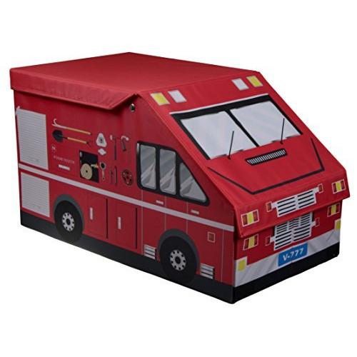 Cushion Top Kids Fire Truck Collapsible Toy Storage Organizer 