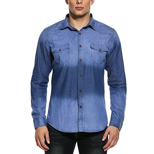 COOFANDY Mens Casual Dress Shirt Button Down Shirts Long-Sleeve Denim Work Shirt