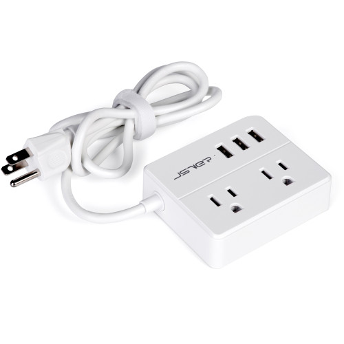 JSVER Compact Travel Power Strip with 3 USB Smart Charging Station and 2 Power