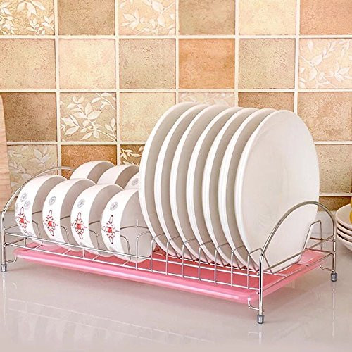 Snagshout  Dish Drying Rack, Stainless Steel Dish Drainer with Removable  Rustproof Dish Tray- Modern Design - Large Capacity(PINK)