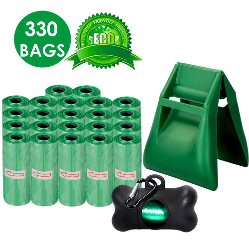SlowTon Dog Waste Poop Bags 22 Rolls Strong Unscented Biodegradable Environment Puppy Doggies Pick Up Disposable Bags with Free Dispenser and Leash Clip 