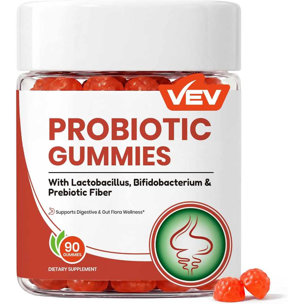 VEV Probiotic Gummies, 5B CFU per Serving, 90 Count | Dietary Supplement, Vegan Gummies, Pineapple Flavor