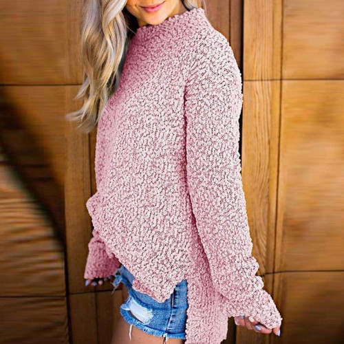 Snagshout | Lioder Womens Fuzzy Knitted Sweater Sherpa Fleece Side Slit  Full Sleeve Jumper Outwears Light Pink