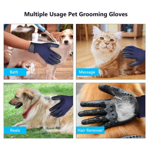 FancyYourDog Pet Grooming Glove for Dogs Cats 1 Pair Long and Short Fur Deshedding Glove Horses Enhanced Five Finger Design 
