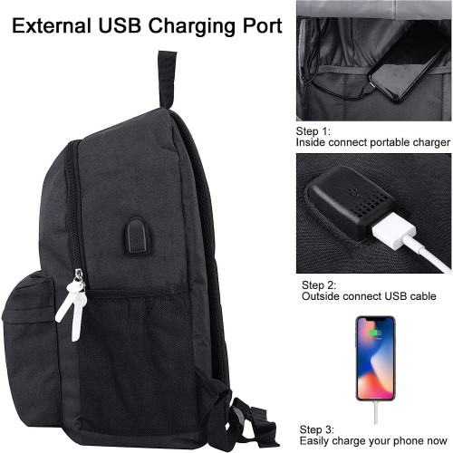 ShareKind Canvas Bookbag Casual Daypack Laptop Backpack for 14 Inch Black 