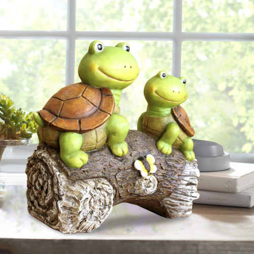 Snagshout | Garden Statue Lawn Ornaments - Cute Frog Face Turtles on a Log  Resin Animal Sculpture Outdoor Patio Yard Decorations, 9 Inch, Housewarming  Gift
