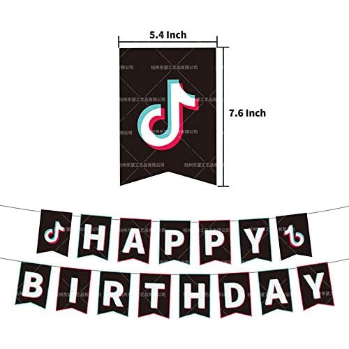 Tik Tok Happy Birthday Banner,TIK TOK Cake Topper,Hot Music Note Themed Topper and Banner Party Decoration Supplies Shot Video Fans for Musical Party Sharing