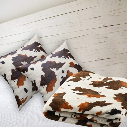 Details about   Homesmart Brown Cow Print Warm Cozy Coral Fleece Blanket 2 Pieces Cushion Cover 