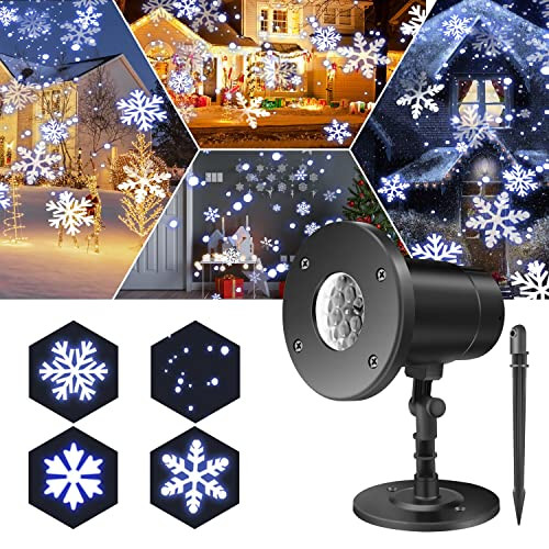 Snowflake Christmas LED Projector Light – Moving Laser Landscape Lamp – Indoor/Outdoor – USB Powered – 4W