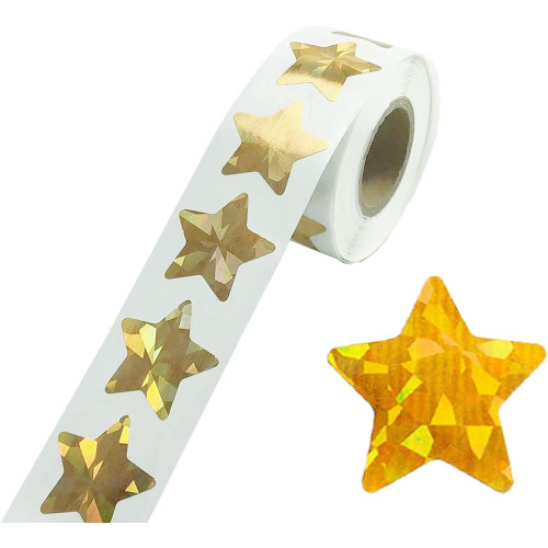 Snagshout  Holographic Star Stickers - Gold & Silver Reflective Foil  Metallic Stickers Roll for Behavior Chart, Student & Teacher, Star Stickers  for Kids Reward (500PCS/Roll, 1 inch). (Gold)