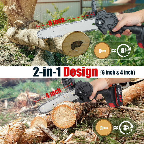 6-Inch Cordless Mini Chainsaw Kit - 2 Batteries & 2 Chains Included, Handheld Saw