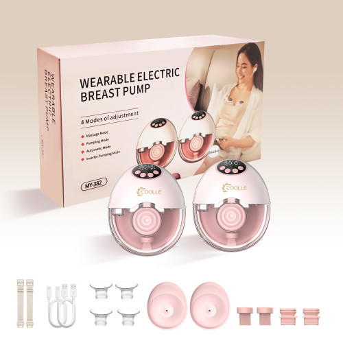 Electric Breast Pump Hands Free Wearable Portable Breastfeeding Pumps Wireless Hospital Grade Quiet Anti-Leaking Design with Voice Broadcast Heat Function 4 Mode 12 Levels of Suction Pink MY-382