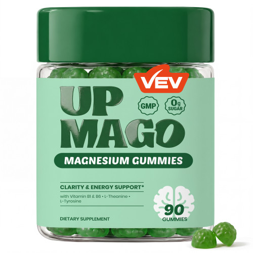 VEV UPMAGO Calm Magnesium Gummies, Magnesium Malate with L-Theanine & L-Tyrosine, Clarity & Energy Support, No Added Sugar, Vegan, Yuzu Orange Lime Kiwi, 90 Count