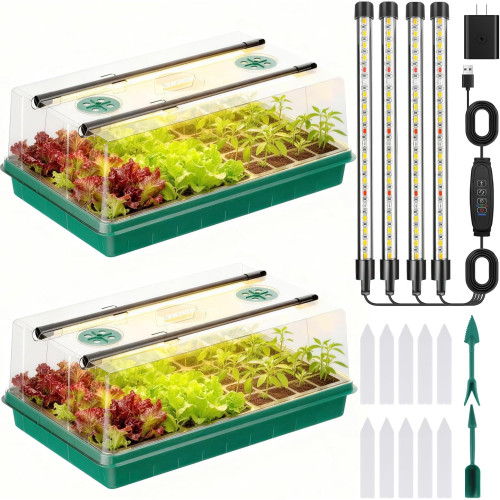 Seed Starter Trays with Grow Lights, Grow Lights for Seed Starting Kit, Timming Set, Indoor Plant Growing Kit for Gardeners, Germination Trays Kits, Gardening Gifts for Women, Mom Gifts