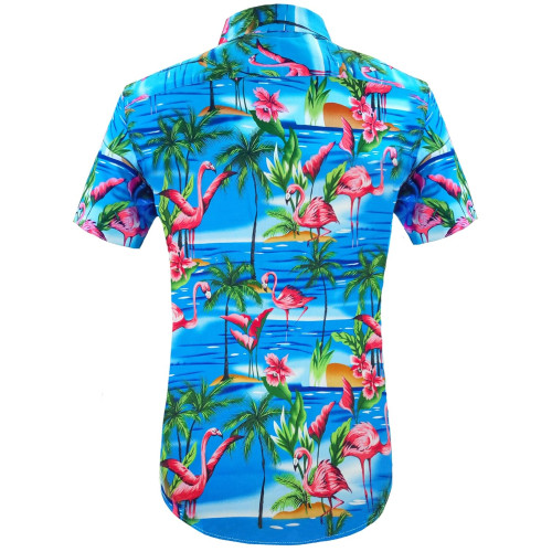 Daupanzees Men's Hawaiian Flower Shirts Aloha Printed Short Sleeve Button Down Shirt