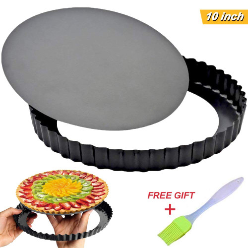 Tart Pie Pan 10 Inch with Removable Loose Bottom Non-Stick Round Fluted Flan Quiche Pizza Cake Pans Fish&Fairy