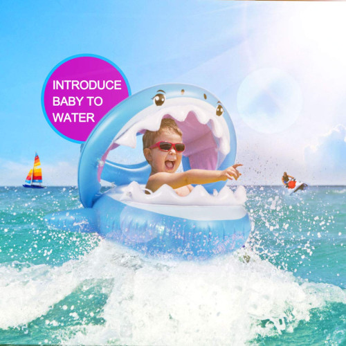 PALADOU Baby Swimming Pool Float with Canopy for Kids Aged 9-36 Months Fun on The Water Baby Swim Floaties Shark Ring Boat Floating