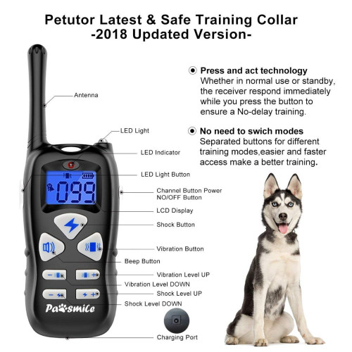 Petutor Dog Training Collar with Remote Rechargeable Dog Shock Collar with 3 Training Modes Beep Vibrating Shock IP67 Waterproof Dog E Collar Dog