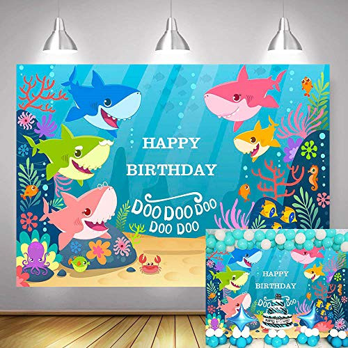 Snagshout | Baby Shark Backdrop Blue Ocean Shark Happy Birthday Party ...