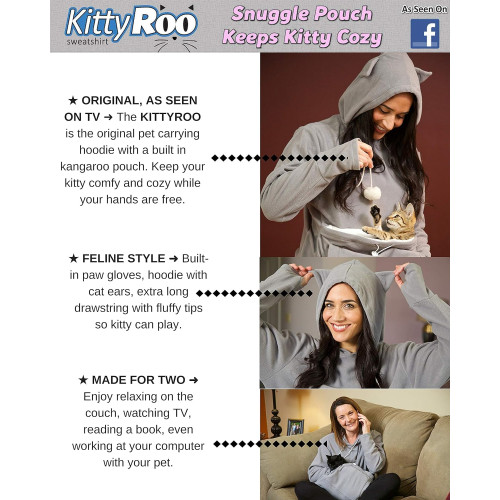 KITTYROO Cat Hoodie The Original AS SEEN ON TV Kitty Carrying Sweatshirt with Super Soft Kangaroo Pet Pouch